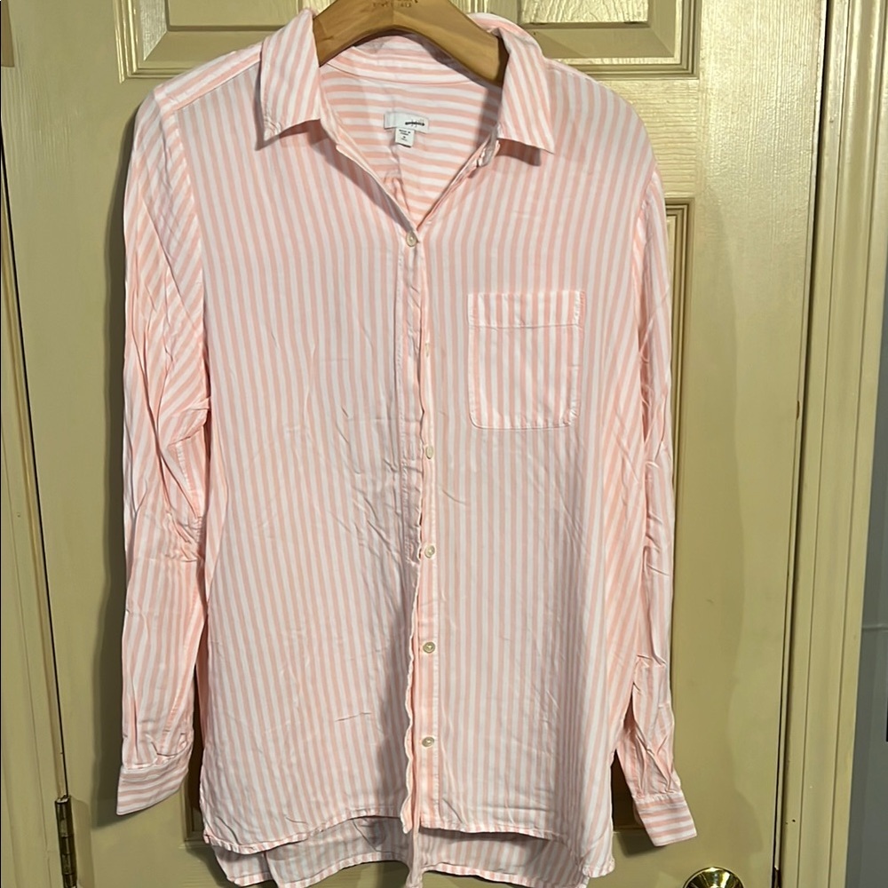 J. Jill Pink Striped Button-Up Shirt size M Tall